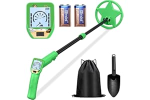 KEYIXIZE Metal Detector for Kids, Lightweight & Adjustable 24.5”-33.5” Kids Metal Detector with 6.5’’ Waterproof Search Coil & LCD Display, Boys Girls Gift for Treasure Hunting (Neon-Green)