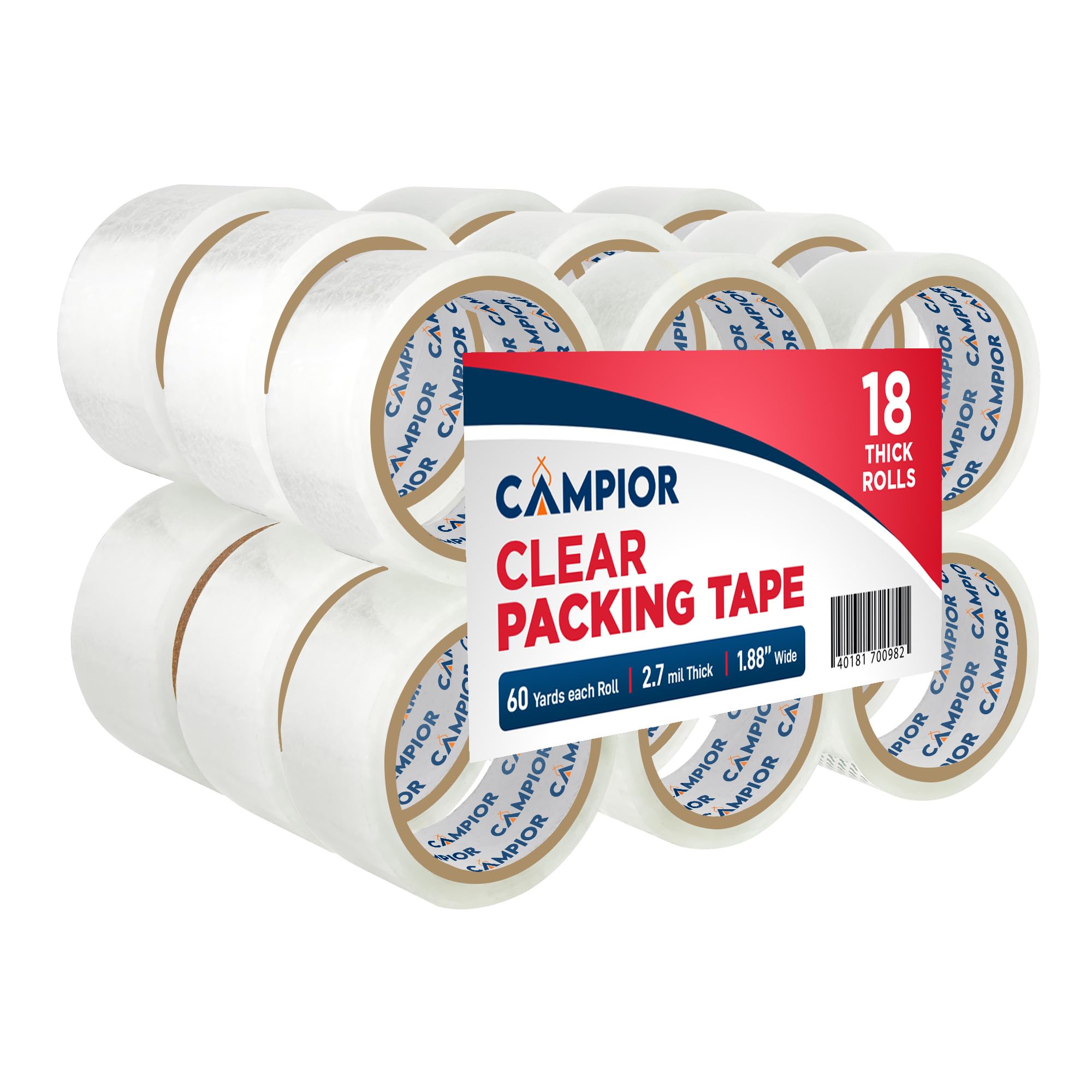Photo 1 of 18 Rolls Clear Packing Tape 2 Inch Wide – Strong Adhesion & Durable 1.7 Mil Thickness Clear Packing Tape for Moving, Shipping & Storage – Smooth Unwinding Packaging Tape Refill, 60 Yards Per Roll
