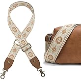 Aeiruo Purse Strap, 1.5" Cowhide Head Wide Shoulder Bag Strap Adjustable Replacement,Jacquard Embroidery Crossbody Bag Straps