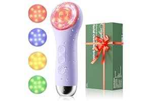 CCIGEDY Facial Cleansing Brush Electric Face Scrubber - Rechargeable Face Cleansing Brush with 4 LED Gentle Light Silicone Heat and Vibration Exfoliator Massage Deep Cleansing,IPX7 Waterproof,Ideal Gift﻿