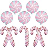 Christmas Candy Cane Foil Balloons, Sweet Light Baby Pink Christmas Round Candy Cane Mylar Balloons, Pastel Pale Pink Xmas Lollipop Cane Decor for Girls Candies Candyland Birthday Party Decorations
