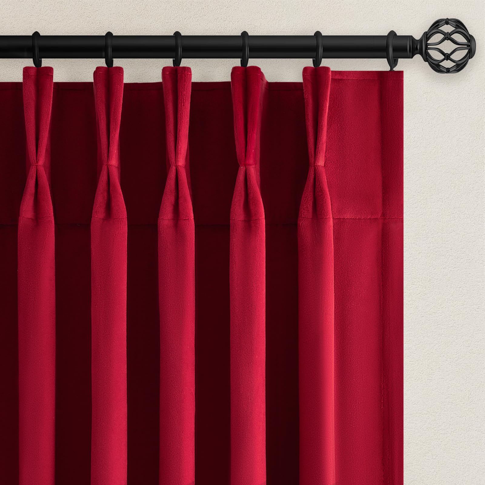 Photo 1 of 108 Inches Long Red Velvet Curtains, Extra Long Pinch Pleated Blackout Thermal Sound Reducing Cold Blocking Drapes for Living Room Large Window Holiday Season Wall Backdrop Panels,2 Panels 40x108 Inch