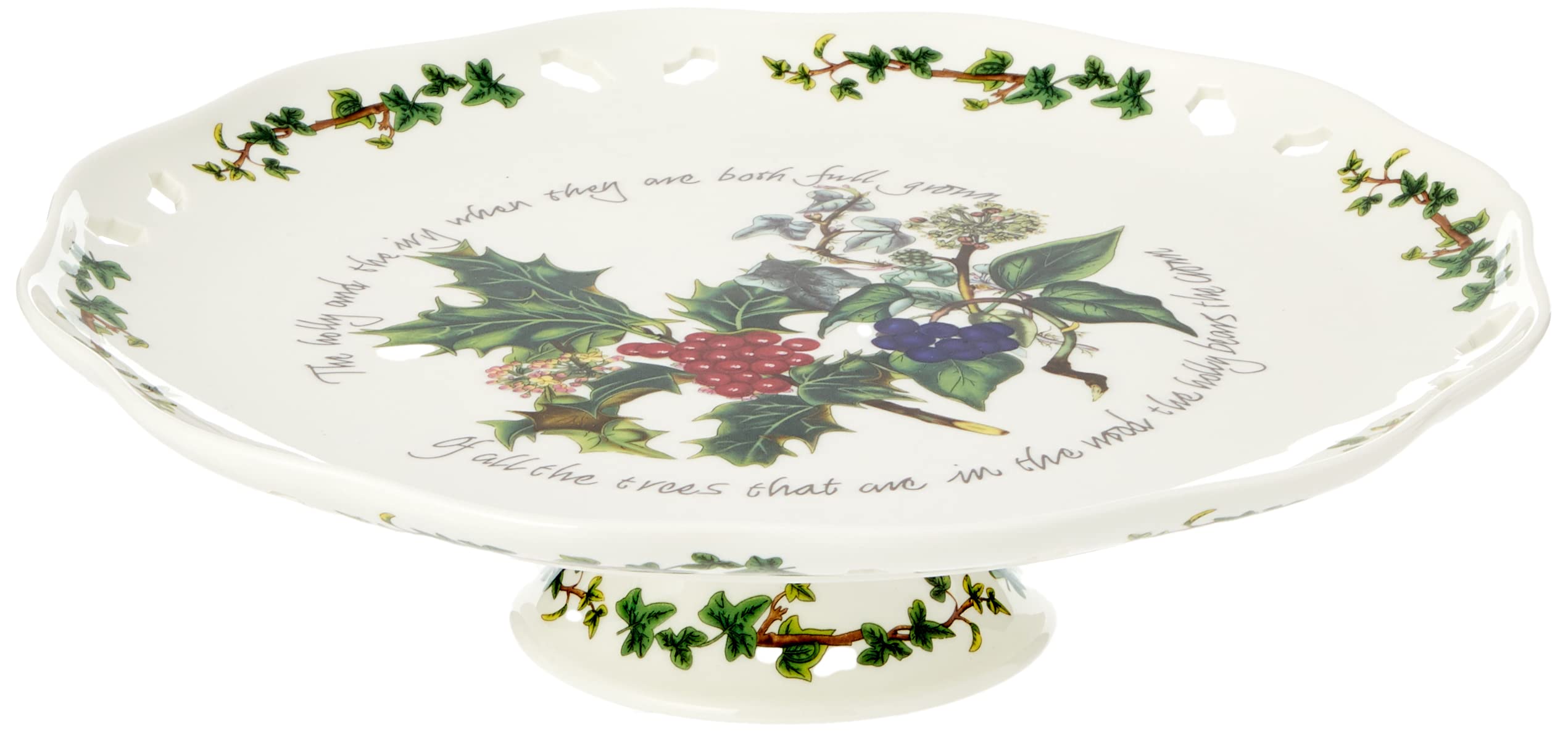 Portmeirion The Holly & Ivy Pierced Footed Cake Plate, Multi-Colour, 26 cm