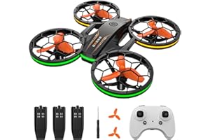 Drones - RC Drone with Auto Hovering and Headless Mode, Quadcopter with LED Light, Propeller Full Protect, 3D Flips, 3 Batter