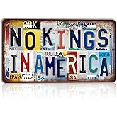 CHCdecor Vintage No Kings in America Wall Decor License Plate Metal Sign Tin Signs,12x6 Inch Aluminum