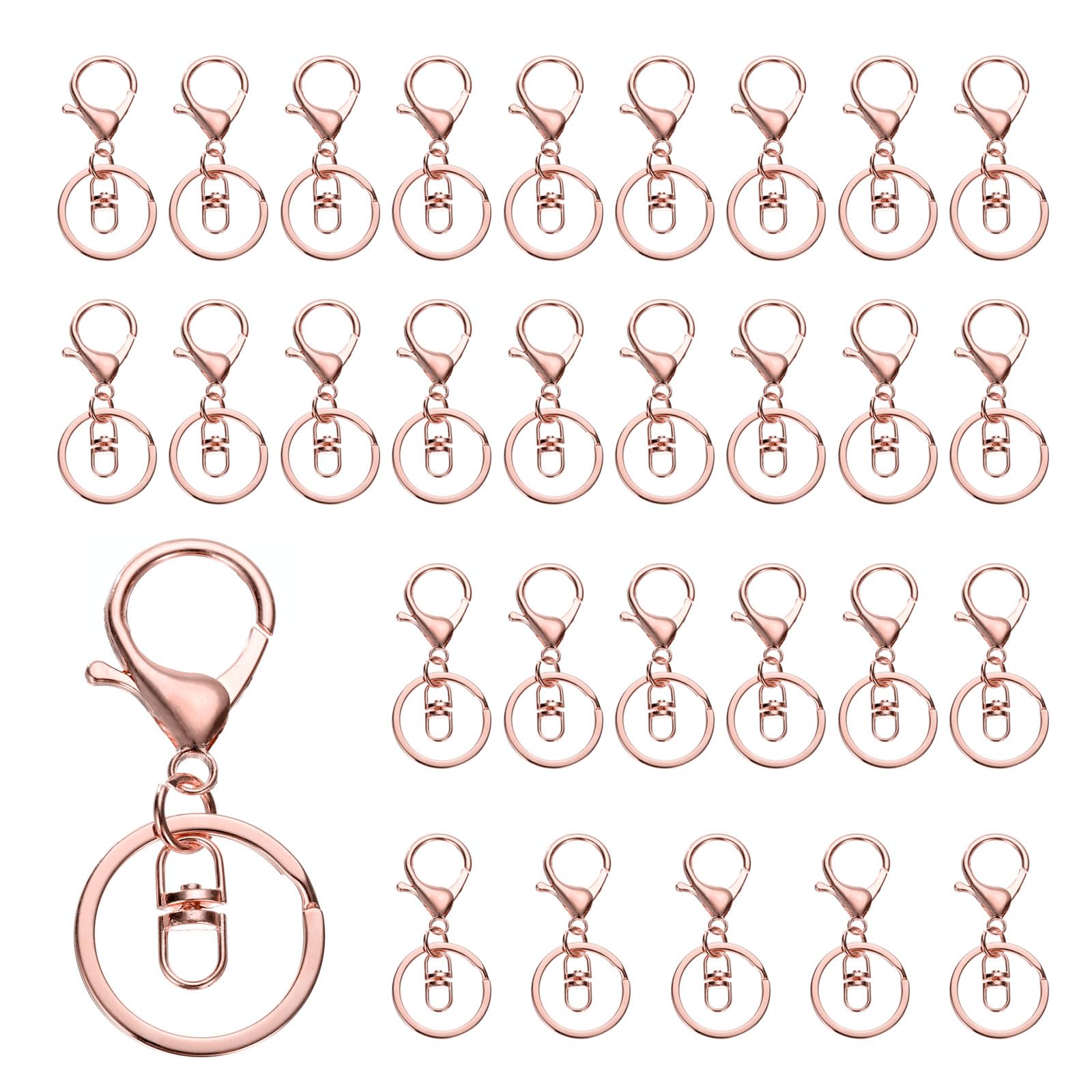 uxcell Lobster Claw Clasps Keychain, 30 Pcs Lobster Claw Clasp Hook with Swivel Trigger Clip and Flat Split Keychain Ring for DIY Craft Key Chain Accessories, Rose Gold