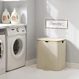 Lifewit 125L Laundry Basket with Lid Dual Compartments Bamboo Handles Cream view 9
