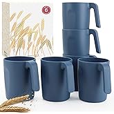Wrova 16oz Wheat Straw Cups with handles set of 6-Plastic Cups Reusable-Unbreakable Kids Mugs-Dishwasher Safe & Microwave Safe-Ideal Plastic Mugs for Tea,Coffee,Camping,RV-Navy Blue