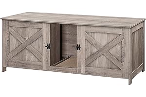 MAHANCRIS Cat Litter Box Enclosure for 2 Cats, 47.2" Hidden Cat Litter Box Furniture with Double Room, Wooden Washroom Cabinet with Scratching Board, Indoor House End Table, Greige CWHG1201