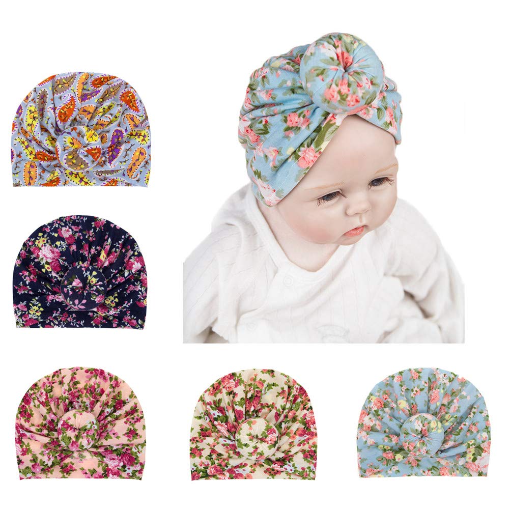 TSWRK 5 PCS Baby Girls Headbands Newborn Baby Hat Cute Baby Headwraps Hair Band Girl Soft Turban Knot Hospital Hat