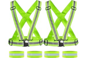 2 Pack Safety Vest with Reflective Arm Bands, Lightweight Adjustable Straps High Visibility Reflective Vest for Night Work Cy