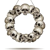 Halloween Wreaths for Front Door Sign 12 Inch Wooden Skull Door Hanger Decoration for Fall Wall Hanging Skeleton Bone Decor Halloween Party Outdoor Indoor Decor