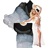 Leemiman Professional Belly Dance Fans Veils Pair (Left+Right),180x90cm Faux Silk Fan Veils for Oriental Dance Performances Stage Shows