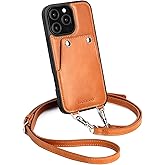 Leather Wallet Phone Case Compatible with iPhone 16 Pro Max,Crossbody Lanyards Wallet Phone Case for Women,Purse Flip Card Pouch Cover Case with Pouch Clip Card Holder Adjustable Wrist Strap Brown