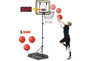 FLYBAKIZ Kids Indoor Basketball Hoop with Scoreboard & Timer,Toddler Adjustable Height Basketball Goal Toy for Outdoor Backyard,Sports Game Play
