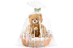 woric 6PCS Extra Large Cellophane Gift Bags 40x50 Inch Christmas Clear Cellophane Wrap Storage Bags for Gift Baskets Baby Bridal Shower Wedding Party Favor Birthday Candy 2.5 Mil Thick