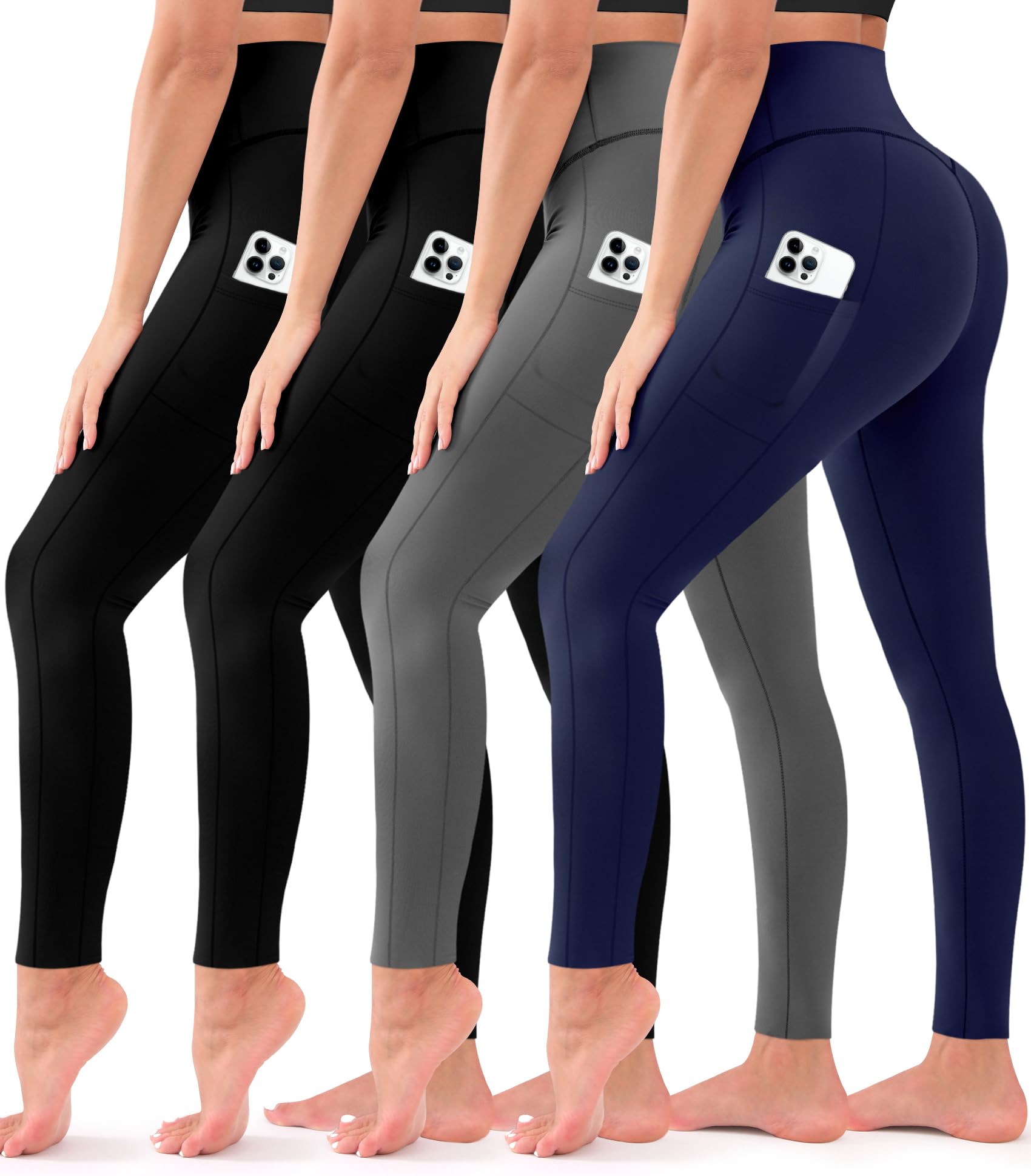 Photo 1 of 4 Pack Leggings for Women Butt Lift High Waisted Tummy Control No See-Through Yoga Pants Workout Running Leggings S-M 
