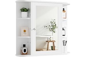 Shintenchi Bathroom Wall Cabinet with Mirror, Mounted Medicine Cabinets with 4 Internal and 6 Open Shelves, Mirrored Door Ove