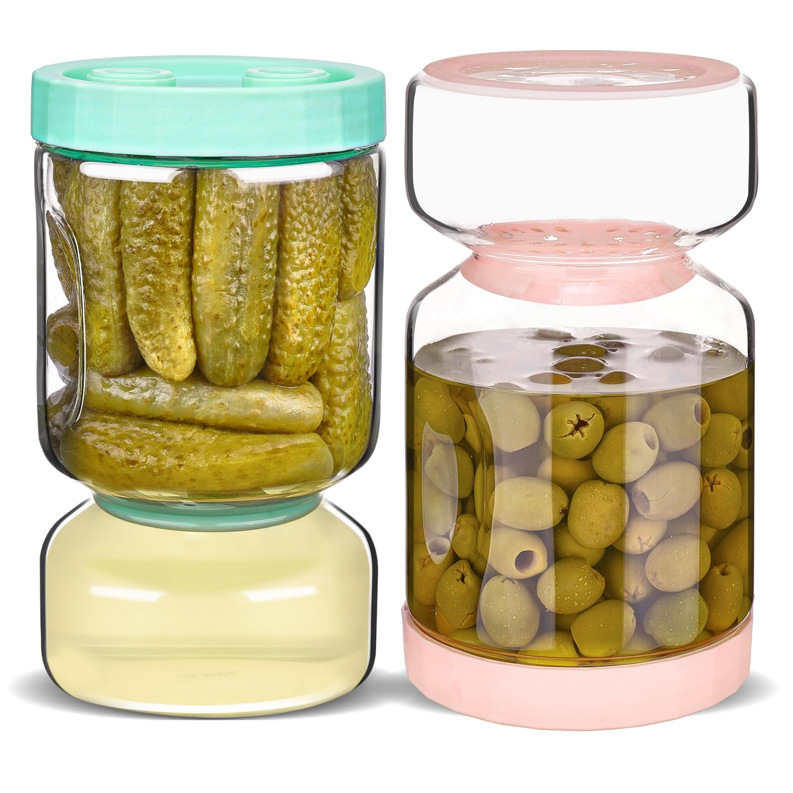 ZENS Pickle Jar with Strainer, 2 Pack 1500 ml Glass Flip Pickle Jar for Pickle Juice Separator, Pickling Jars Gherkin Jar Hourglass Pickle Container Airtight for Olive Pickles, Gifts for Mom