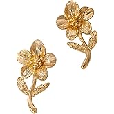 Gold Flower Earrings for Women Fashion Floral Hoop Dangle Earrings Vintage Statement Chunky Floral Stud Earring Wedding Party Jewelry for Women