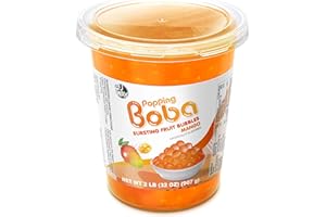 J WAY LOCAL FLAVOR J WAY Bursting Popping Mango Boba Pearls, Mango Syrup, Non-Dairy, Fat-Free Popping Tapioca Boba for Beverages, Sweets, Ice Cream (2LB, 1 Pack)