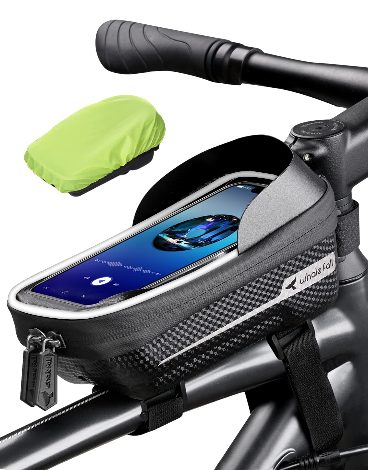 Photo 1 of whale fall Hard Casing Bike Bag, Bike Accessories for Adult Bikes, Gifts for Men, Mens Gifts for Birthday,Bicycle Enthusiasts,Sturdy/Lighter/Waterproof, 4” - 6.9” Cellphone, Black-Reflective Strip