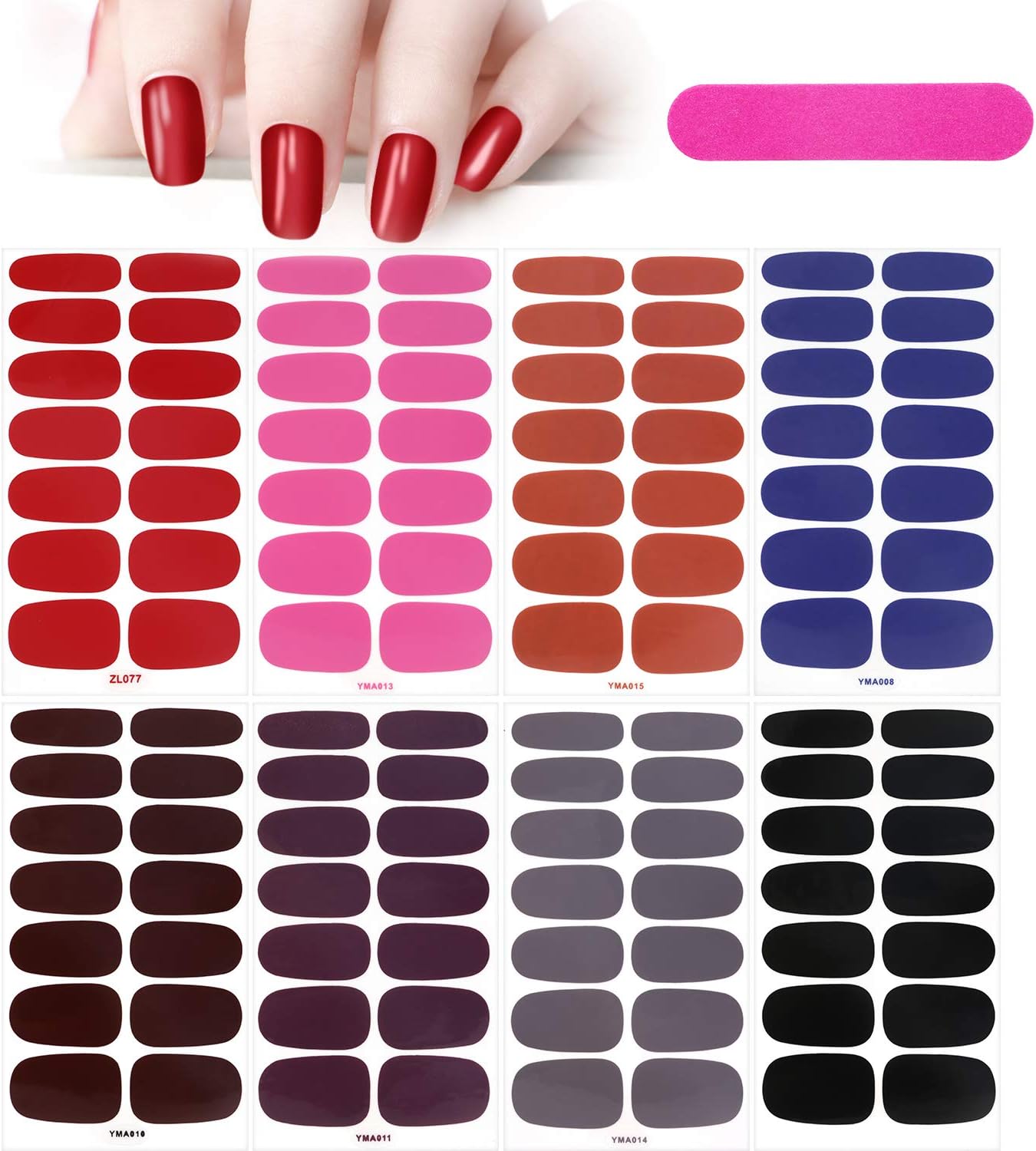 8 Sheets Solid Color Full Wraps Nail Stickers with Nail File,MWOOT Self ...