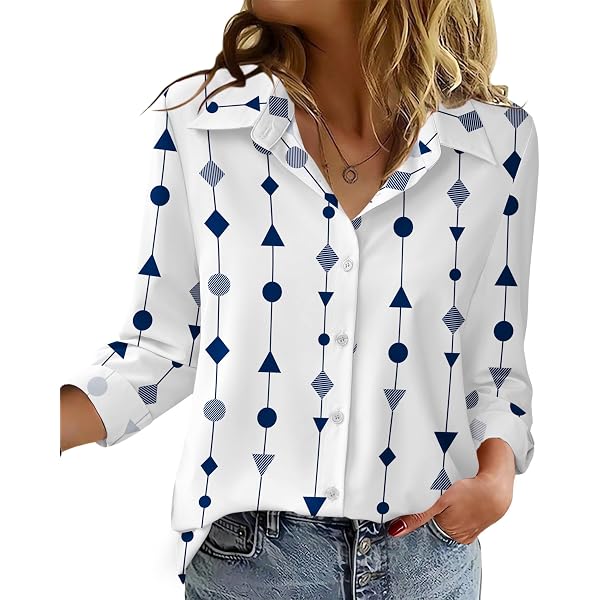 Women's Floral Print V-Neck Tunic Top - Long Sleeve Button Down Blouse, Bodycon Fit, Casual Or Office Wear