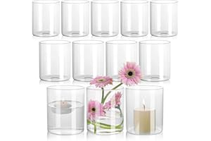SUPMIND 12Pcs Glass Cylinder Vase for Centerpieces 5 Inch Clear Flower Vases Bulk, Glass Hurricane Candle Holder Small Floral Vases for Table, Floating Candle Vase for Wedding Home Décor