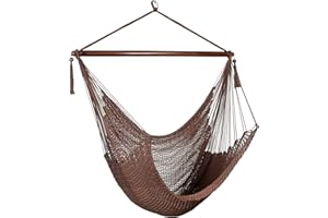 BATHONLY Large Hammock Chair with Spreader Bar, Caribbean Hanging Rope Swing Chair, XL Hammock Chair Outdoor, Indoor, Bedroom, 330 LBS Weight Capacity, Dark Brown