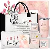 Boss Lady Gifts for Women, Best Boss Gift with Grocery Canvas Tote Bag, Funny Boss Christmas Box for Women, Cool Basket for Bosses Female, Office Appreciation Gifts for Birthday Boss's Day Pink