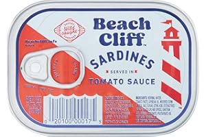 Beach Cliff Wild Caught Sardines in Tomato Sauce, 3.75 oz Can - 16g Protein per Serving - Gluten Free, Keto Friendly - Great for Pasta & Seafood Recipes