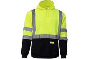 New York Hi-Viz Workwear H8312 Men's ANSI Class 3 High Visibility Class 3 Sweatshirt, Hooded Pullover, Knit Lining, Black Bottom (Lime, Large)