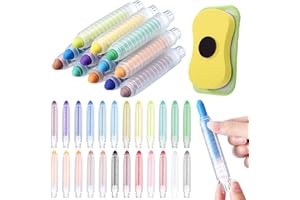 GGSTDDUP 24PCS Dustless Chalk for Kids, Dustless Chalk with Holder, Colored Sidewalk Chalk-Washable Chalk Art Tool for Chalkboard and Chalk Board Eraser, Outdoor Chalk, Chalk and Eraser Set