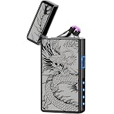 Electric Lighter, USB Rechargeable Plasma Arc Windproof Flameless Electronic Butane Free Mini Lighter for Candles, Fireworks, Outdoor Camping Activities (Black Dragon)
