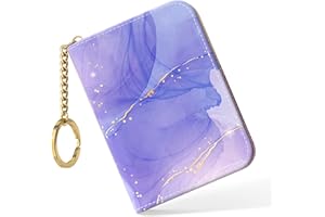 Nipichsha Women's Slim Leather RFID Wallet, Purple Marble, Compact Size, 12-Slot with Zipper and Keychain
