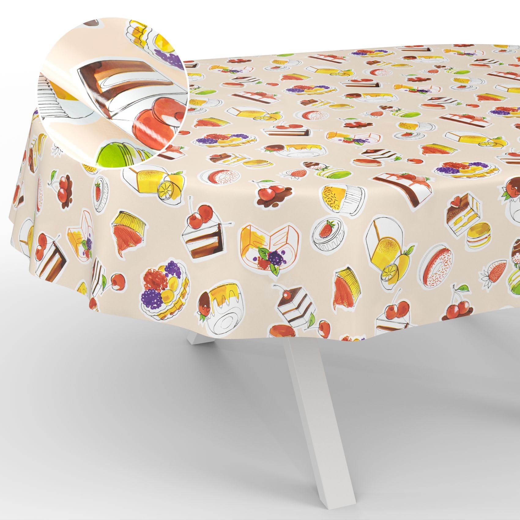 ANRO Oilcloth Tablecloth, Washable, Oilcloth, Garden Tablecloth, Outdoor, Indoor, Oval, 200 x 140 cm, Cut Edge, Dessert, Beige