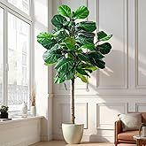 Artificial Fiddle Leaf Tree-6ft Faux Plant Fake Ficus Lyrata Tree Artificial Fig Silk Trees with Pot Floor Plants for Home Living Room Decor Indoor(No Planter