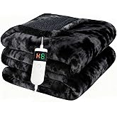 Cushious Electric Heated Blanket Throw 50''x60''Size Faux Fur Heating Blanket 10 Heating Settings, 1-8h Timer & Overheat Protection, Machine Washable, Soft Flannel and Sherpa Full Body Warmth