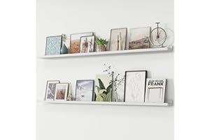 FLYJOE Picture Ledge Shelf, Floating Shelves Set of 2, 72 Inches Long Large Nursery Book Shelves for Toys Storage, Kids Bookshelf Wall Mounted for Living Room Bedroom Decor Books Photo Frames, White