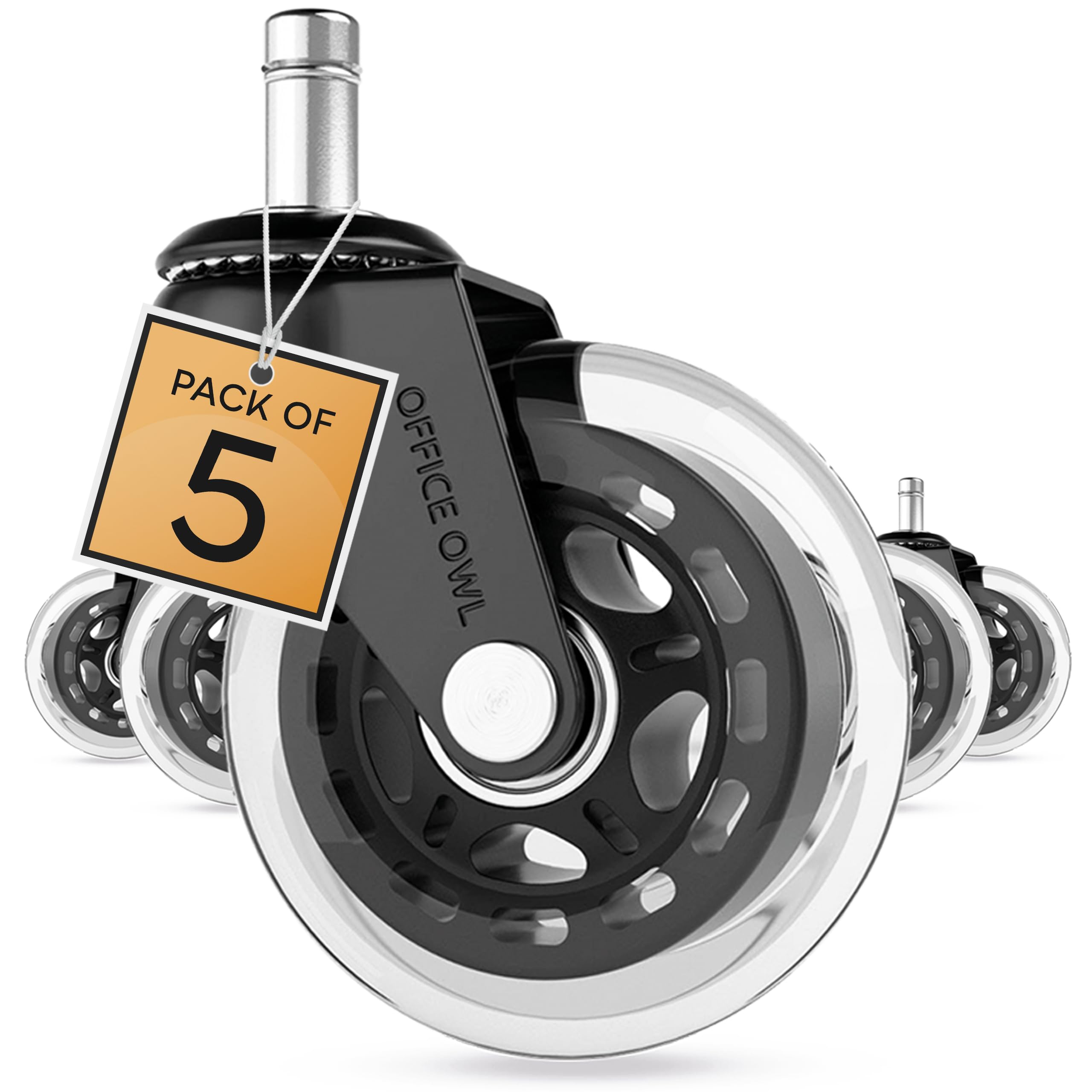 Office Owl Desk Chair Wheels – Rollerblade Caster for Universal Chair Wheel Replacement – Set of 5 Strong Chair Casters - Supports up to 650lbs