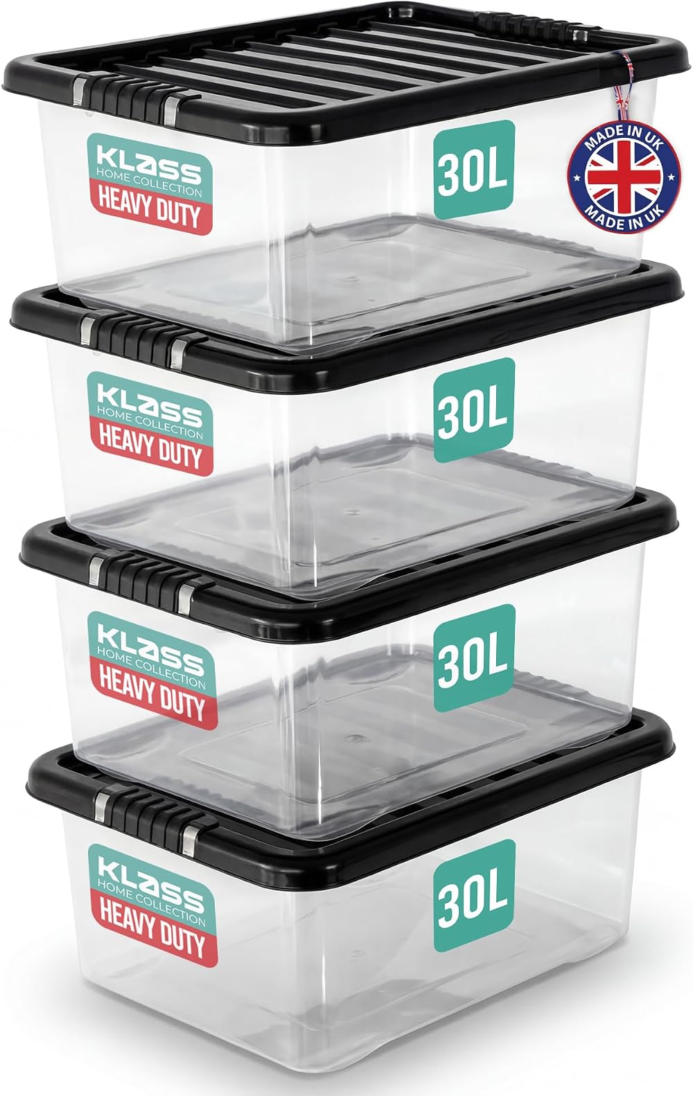 Klass 4 x 30 Litre Underbed Storage Boxes with Lids Set of 4