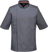 Portwest C738 Chef Jacket MeshAir Short Sleeve Kingsmill PolyCotton Slate Grey L