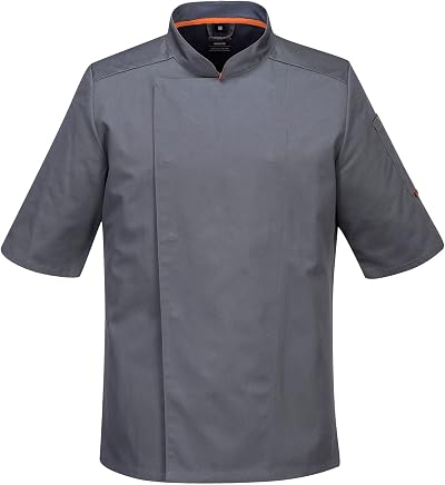 Portwest C738 Chef Jacket Mesh Air Pro Short Sleeve Slim Fit Slate Grey XL
