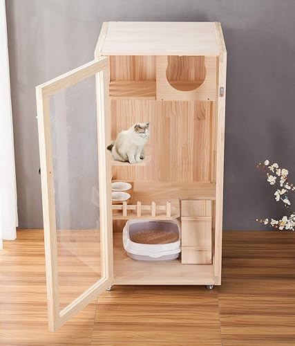 Laifug Large Wooden Cat House for Outdoor and Indoor Cats, Luxury