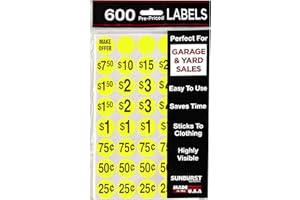 Sunburst Systems 7010 Pre-Priced Garage Sale Stickers (Labels) Yellow 600 Count Package