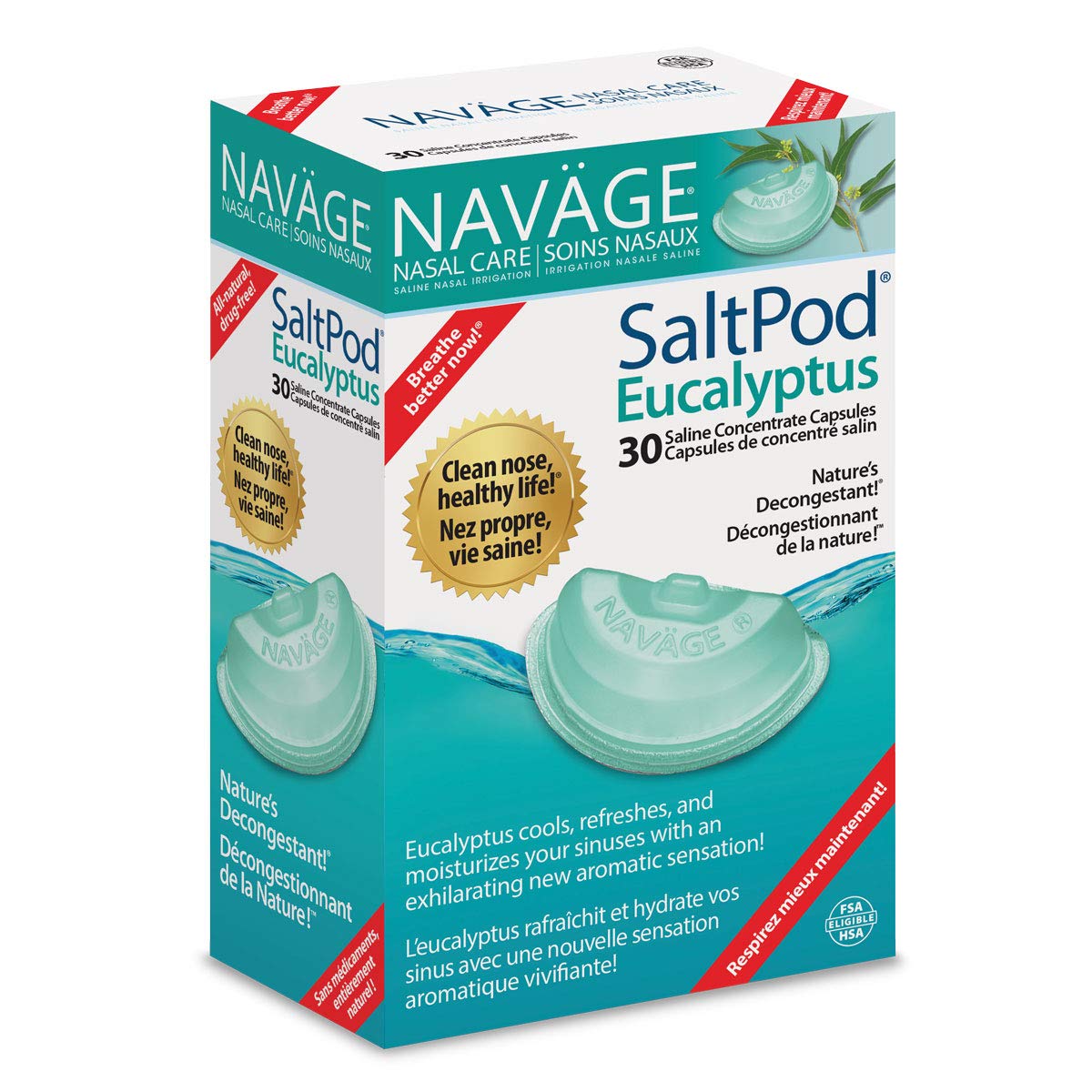 Navage SaltPod 30 Pack (30 Eucalyptus SaltPods) Salt Pod Refills Only - Exclusively Designed for The Nasal Irrigation System - Sinus Rinse and Saline Pods for Fast and Soothing Relief