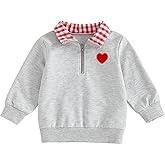 Nibbcoa Toddler Boy Girl Valentines Day Outfit Heart Embroidery Sweatshirt Lapel Neck Pullover Shirt Top Kids Spring Clothes