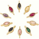 KitBeads 10pcs Mixed Colors Cubic Zirconia Link Charms Real Gold Plated Crystal Eye Connecter Charms for Jewelry Making Necklace