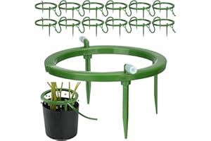 Tujoe 12 Set Hydro Halo Water Ring W 3 Leg Support Drip Emitter Drip Ring with Built in 1/8 in Barbed Inlet Fitting 3 Removable Stakes for Irrigation System Rain Watering Plants, Green (5 Inch)